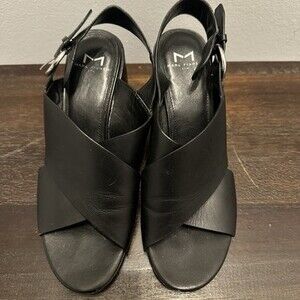 Marc Fisher LTD Women Shoe Hocie Leather Slingback Block Heel Sandals Black 8M